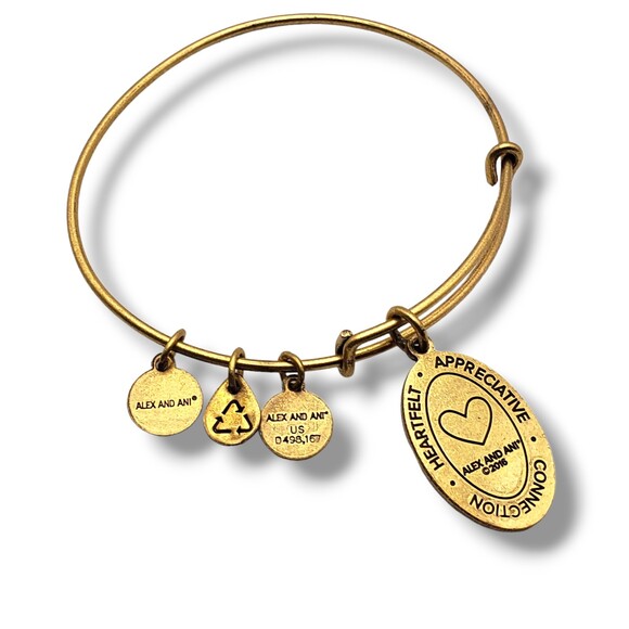 Alex and Ani Because I Love You Bangle Bracelet Gold Brass Tone - Picture 1 of 9